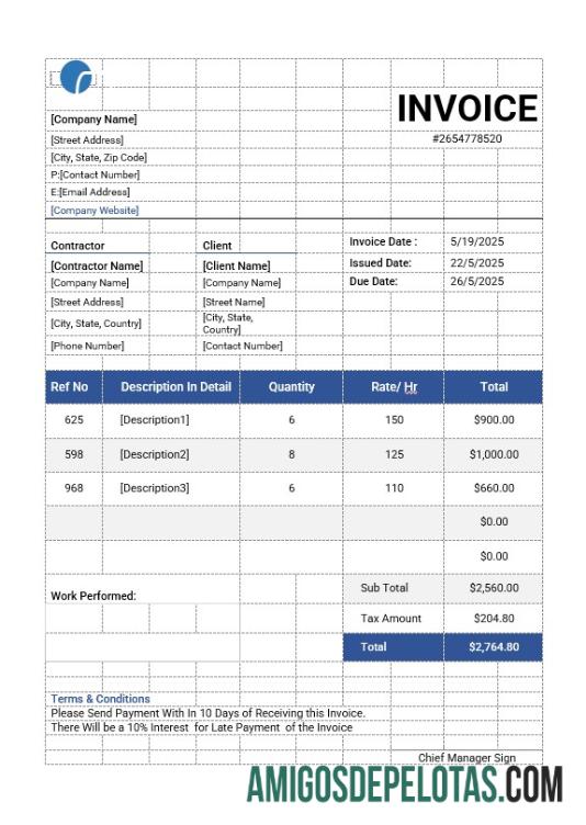 para download Modelo de fatura de contratante independente